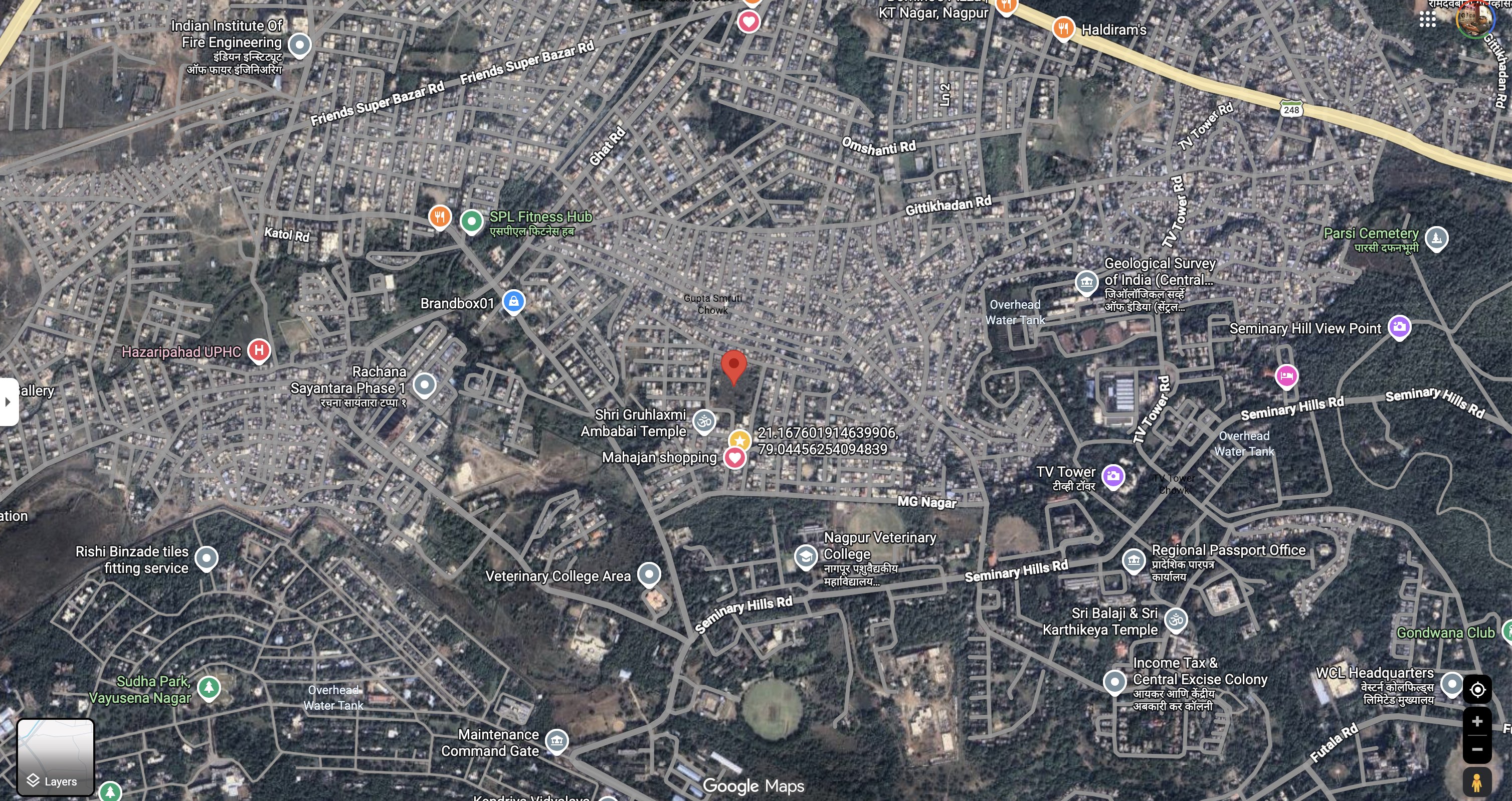 Satellite view of Seminary Hills land — ~2.5 acres vacant land marked with pin